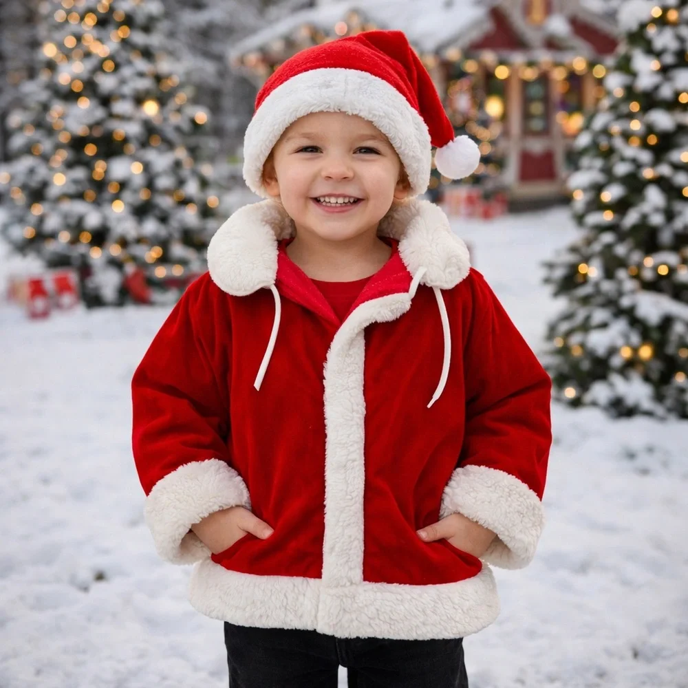 Toddler Santa Suit Jacket Vintage 90s Red White Holiday Christmas Costume